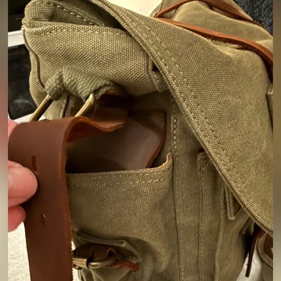 Military Green Canvas Crossbody Bag with Brown Leather Straps - Picture 4 of 11